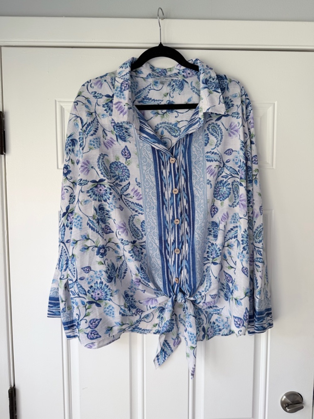 Floral & ivy size 3x blouse‎ shirt floral white blue summer wide sleeve